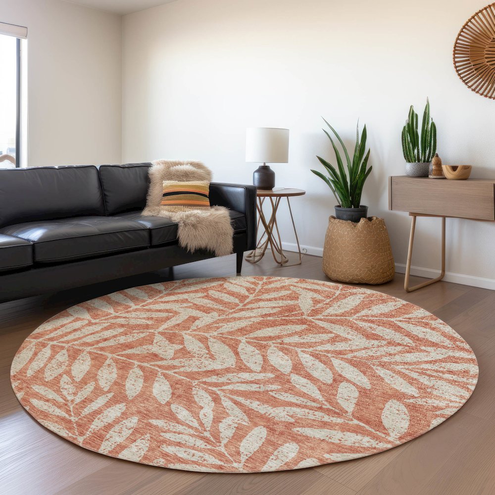 Premium Machine Washable Mayfield AMF899 Salmon 8' x 8' Round Rug. Picture 5