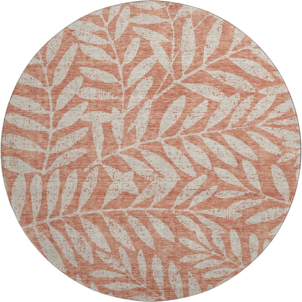 Premium Machine Washable Mayfield AMF899 Salmon 8' x 8' Round Rug. Picture 1