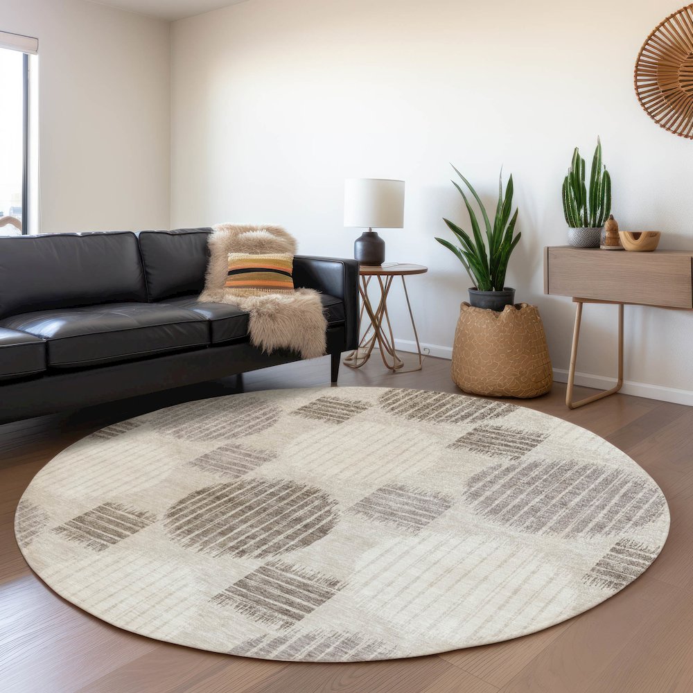 Premium Machine Washable Mayfield AMF900 Beige 8' x 8' Round Rug. Picture 5