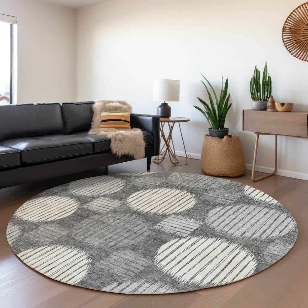 Premium Machine Washable Mayfield AMF900 Charcoal 8' x 8' Round Rug. Picture 5