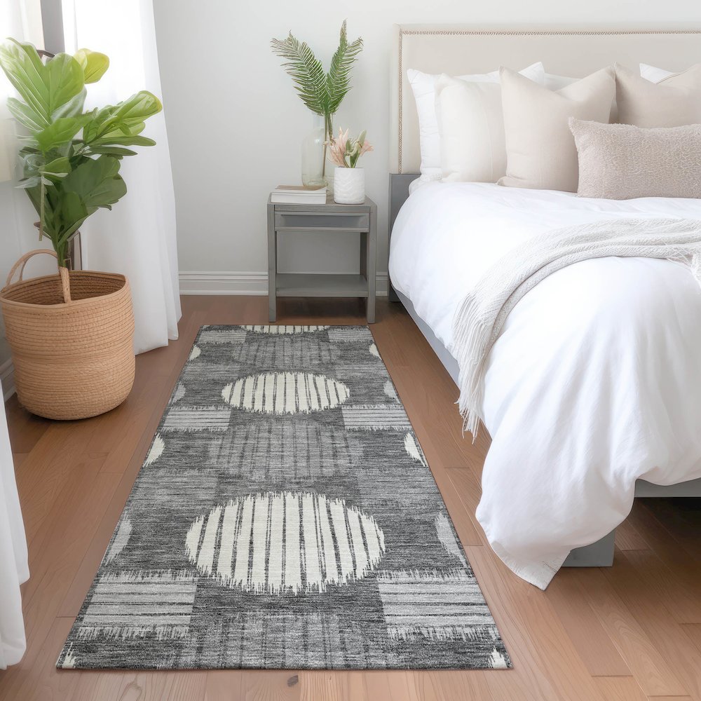 Premium Machine Washable Mayfield AMF900 Charcoal 2'3" x 7'6" Runner Rug. Picture 5