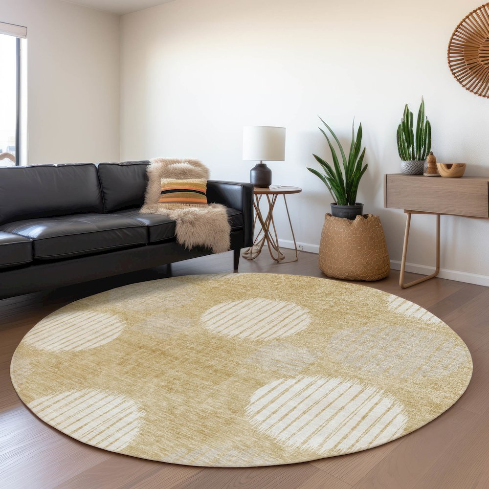 Premium Machine Washable Mayfield AMF900 Gold 8' x 8' Round Rug. Picture 5