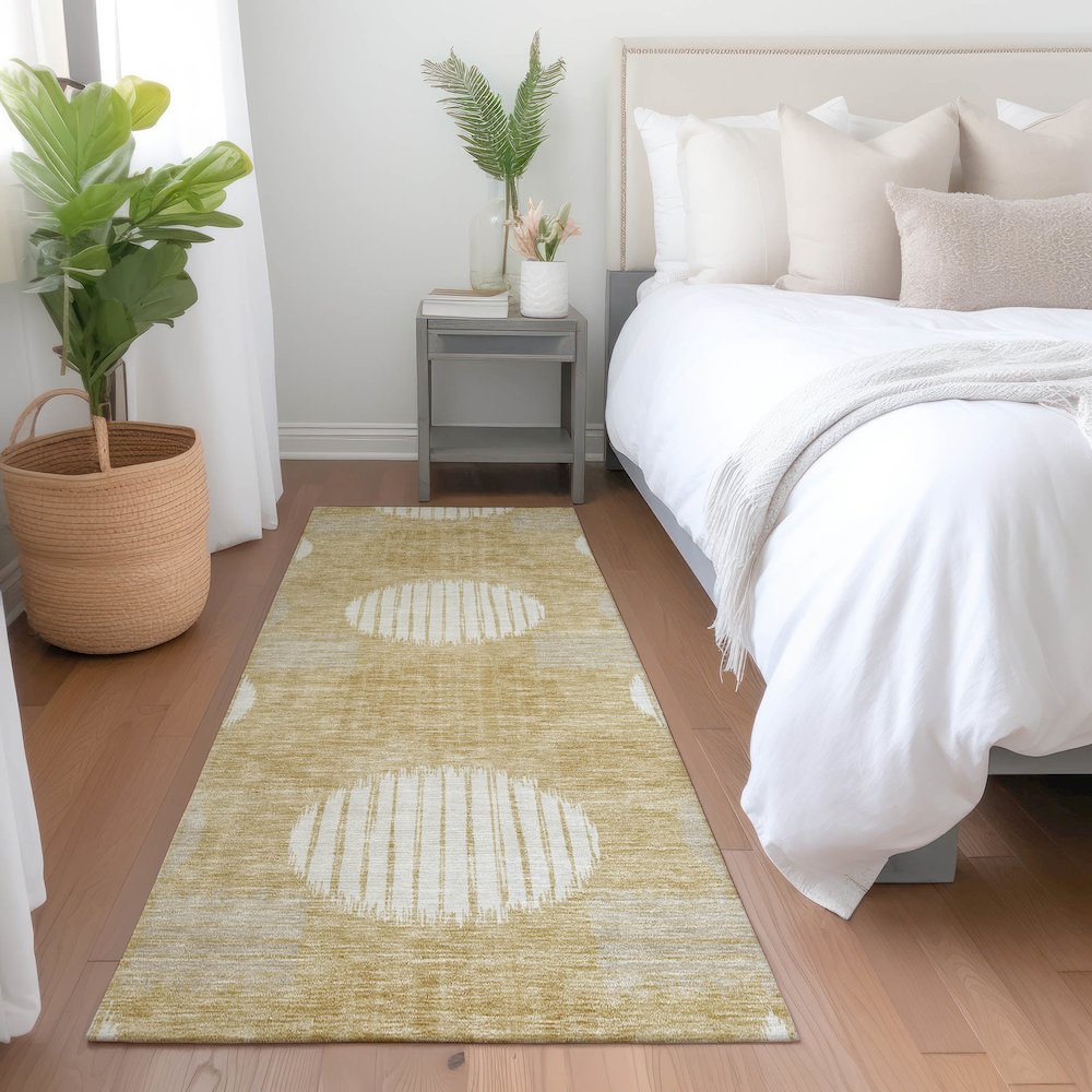 Premium Machine Washable Mayfield AMF900 Gold 2'3" x 7'6" Runner Rug. Picture 5