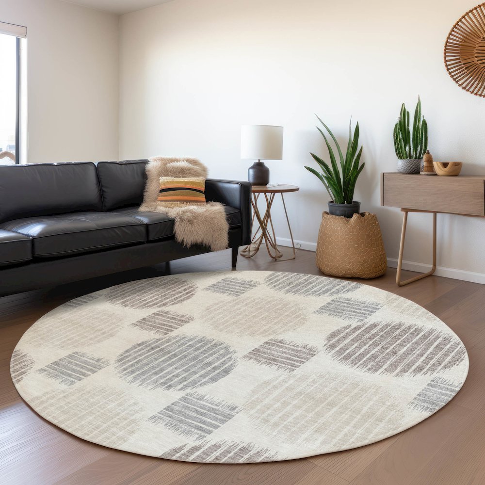 Premium Machine Washable Mayfield AMF900 Ivory 8' x 8' Round Rug. Picture 5