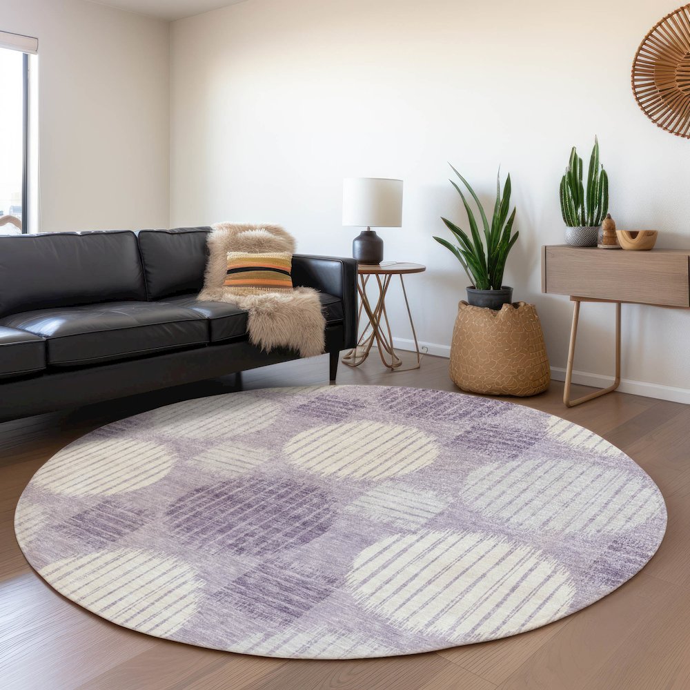Premium Machine Washable Mayfield AMF900 Purple 8' x 8' Round Rug. Picture 5