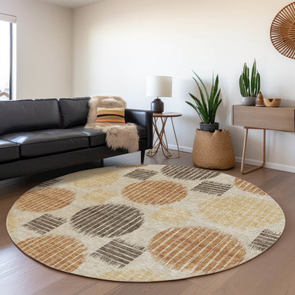 Premium Machine Washable Mayfield AMF900 Tan 8' x 8' Round Rug. Picture 5