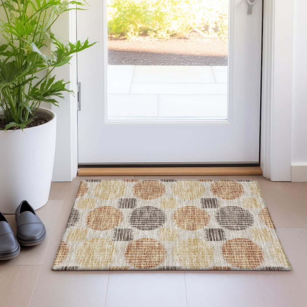 Premium Machine Washable Mayfield AMF900 Tan 1'8" x 2'6" Rug. Picture 5
