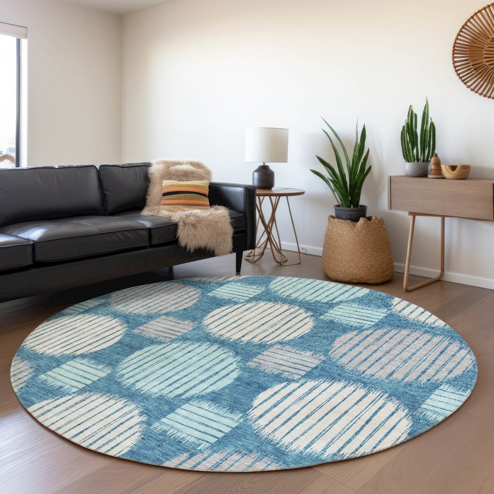 Premium Machine Washable Mayfield AMF900 Teal 8' x 8' Round Rug. Picture 5