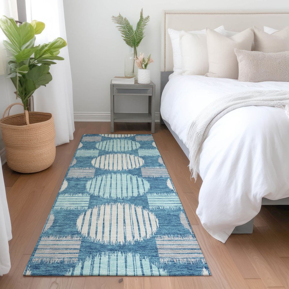 Premium Machine Washable Mayfield AMF900 Teal 2'3" x 7'6" Runner Rug. Picture 5