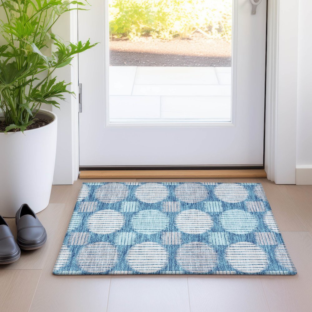 Premium Machine Washable Mayfield AMF900 Teal 1'8" x 2'6" Rug. Picture 5
