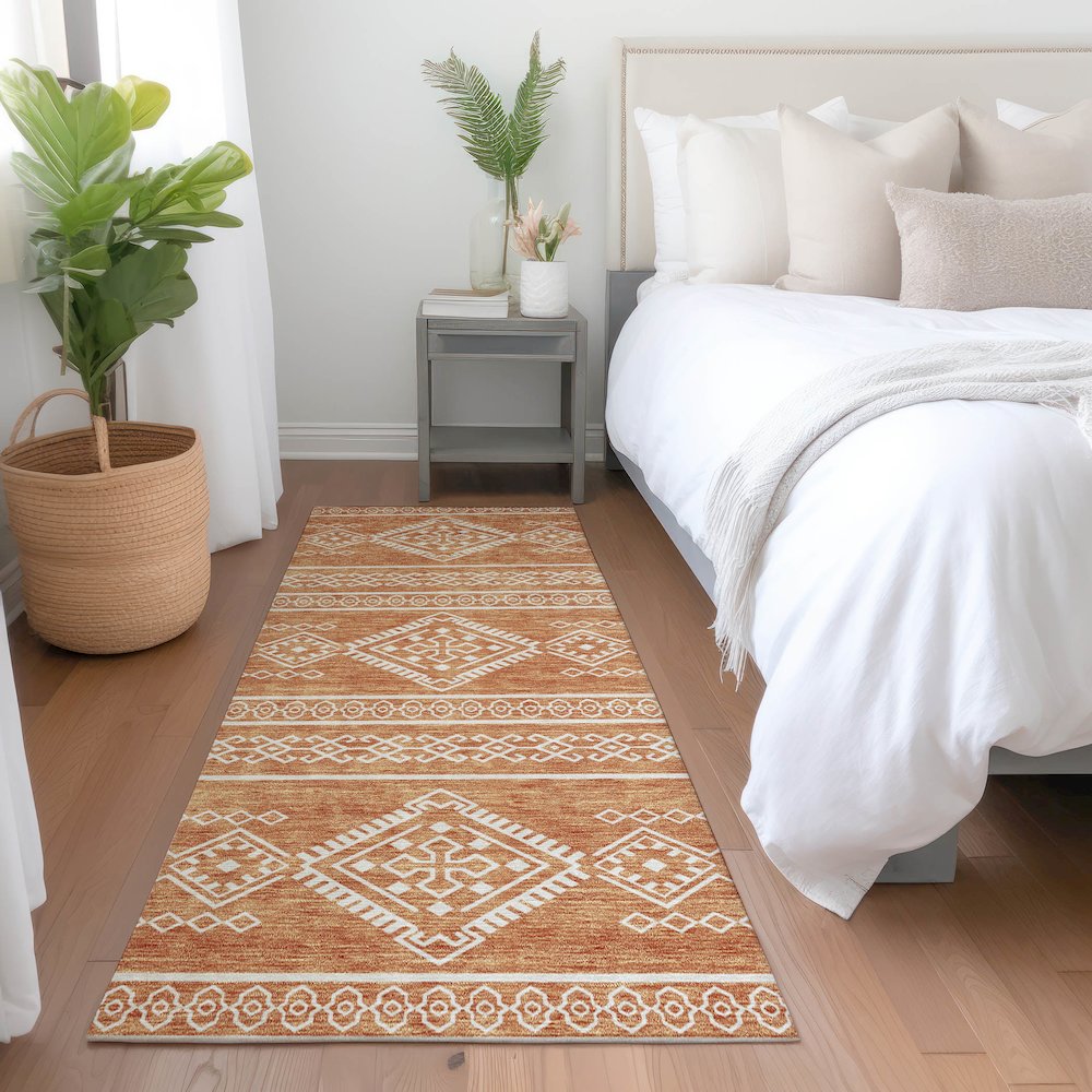 Premium Machine Washable Mayfield AMF901 Copper 2'3" x 7'6" Runner Rug. Picture 5