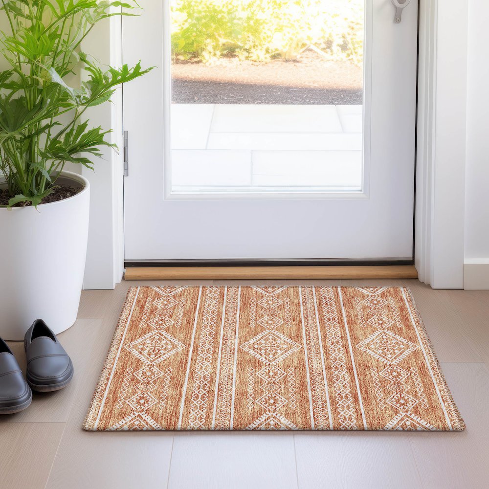 Premium Machine Washable Mayfield AMF901 Copper 1'8" x 2'6" Rug. Picture 5