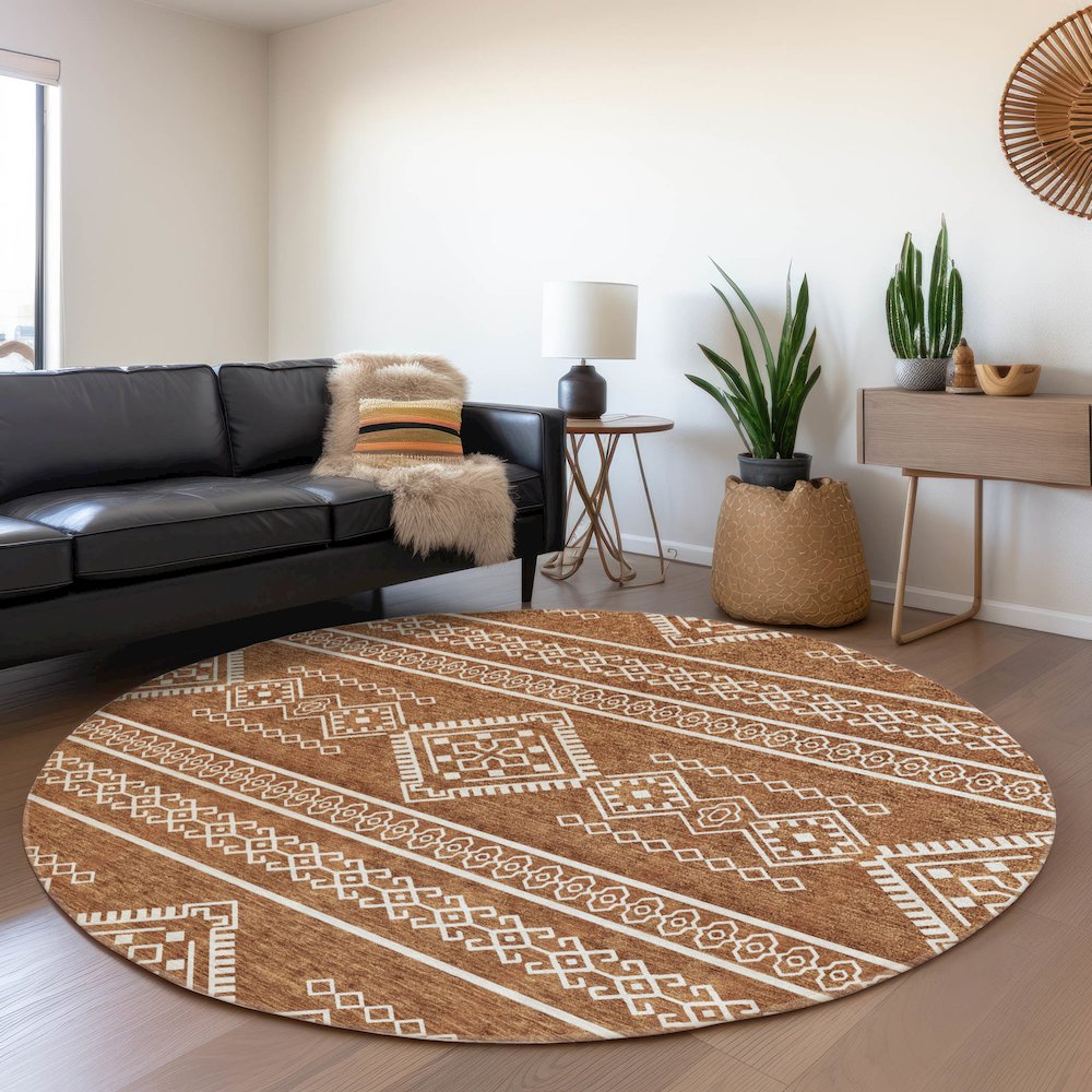 Premium Machine Washable Mayfield AMF901 Paprika 8' x 8' Round Rug. Picture 5