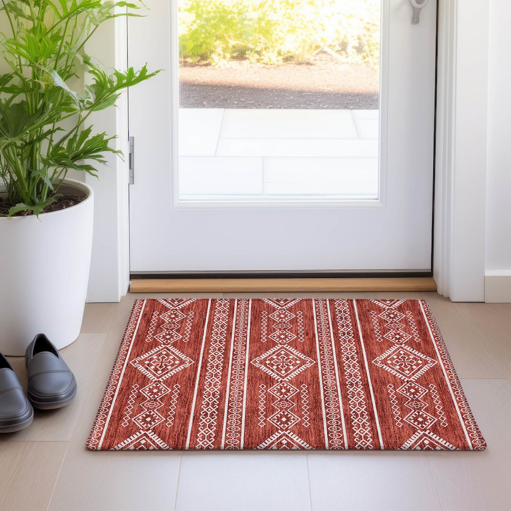 Premium Machine Washable Mayfield AMF901 Red 1'8" x 2'6" Rug. Picture 5