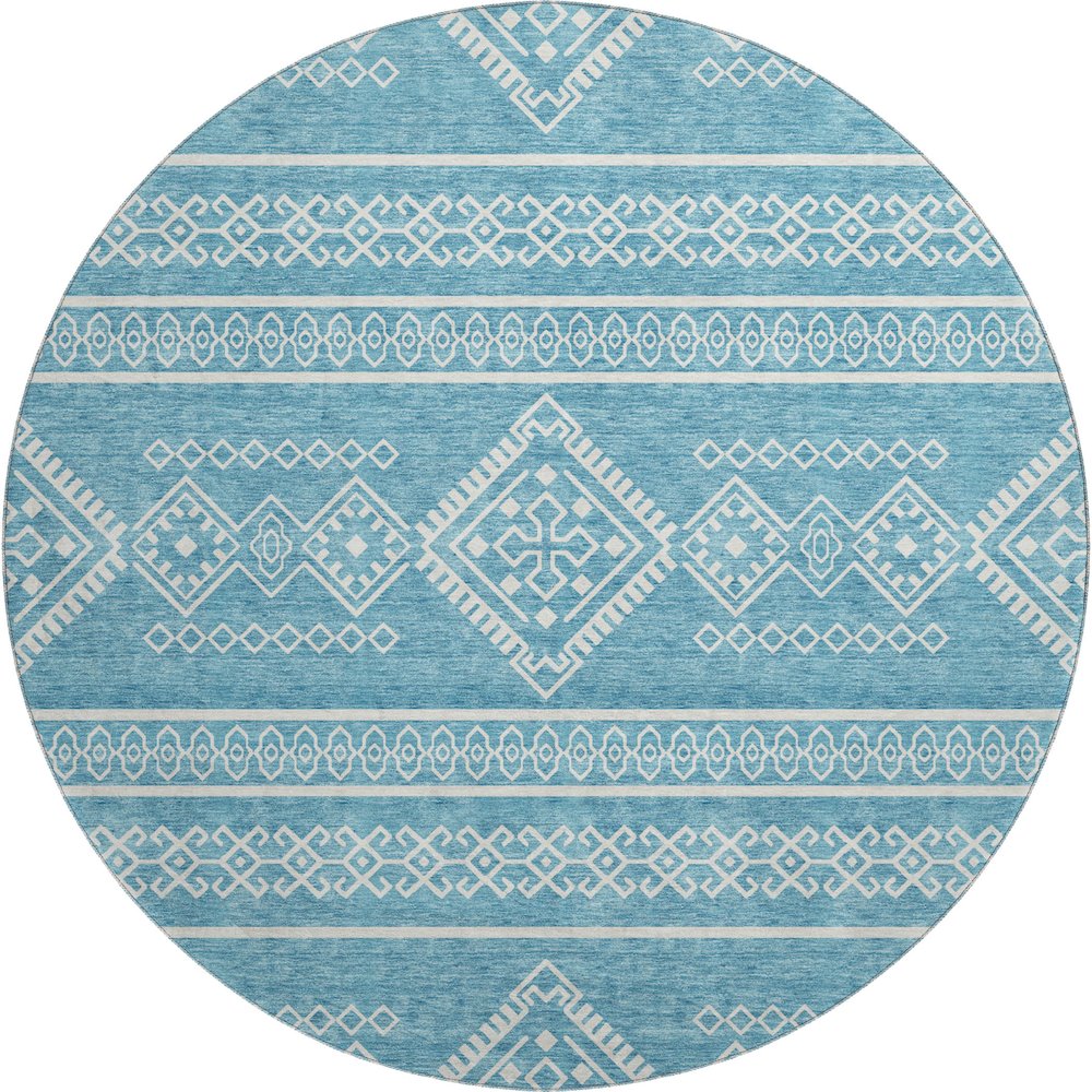 Premium Machine Washable Mayfield AMF901 Teal 8' x 8' Round Rug. Picture 1