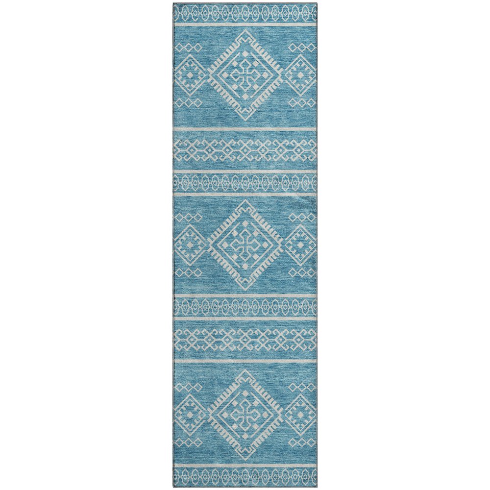 Premium Machine Washable Mayfield AMF901 Teal 2'3" x 7'6" Runner Rug. Picture 1