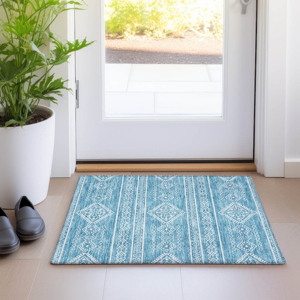 Premium Machine Washable Mayfield AMF901 Teal 1'8" x 2'6" Rug. Picture 5