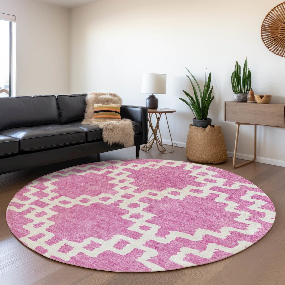 Premium Machine Washable Mayfield AMF902 Blush 8' x 8' Round Rug. Picture 5