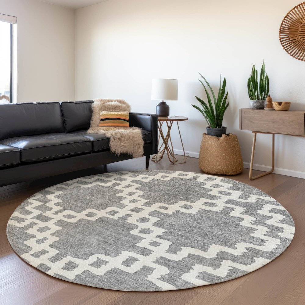 Premium Machine Washable Mayfield AMF902 Gray 8' x 8' Round Rug. Picture 5