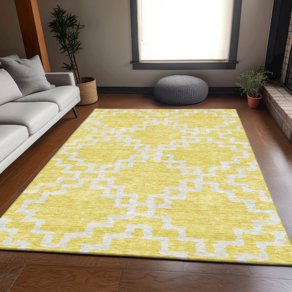 Premium Machine Washable Mayfield AMF902 Yellow 2'6" x 3'10" Rug. Picture 6