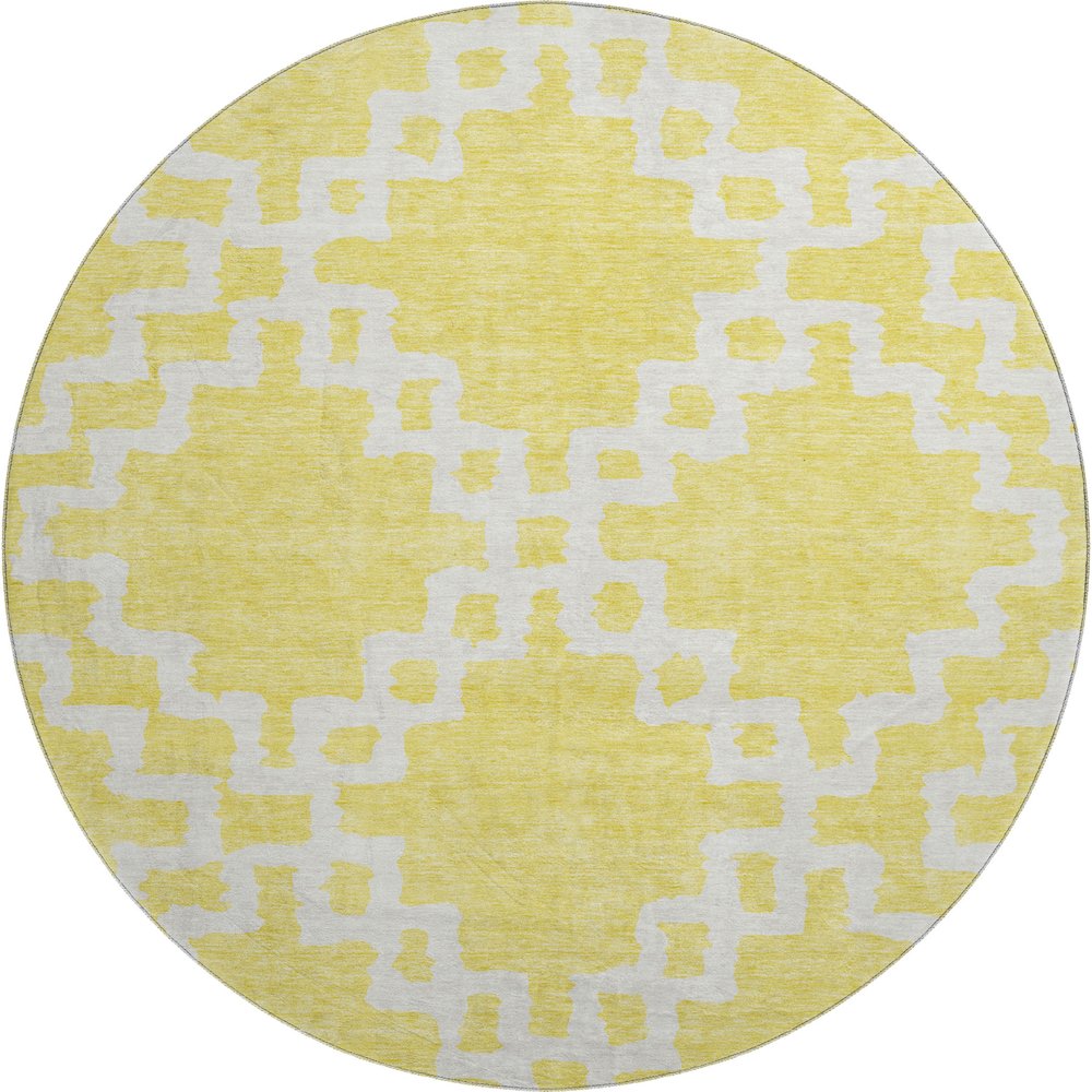 Premium Machine Washable Mayfield AMF902 Yellow 8' x 8' Round Rug. Picture 1