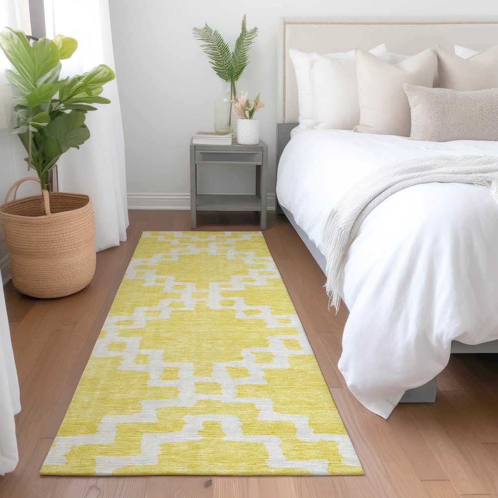 Premium Machine Washable Mayfield AMF902 Yellow 2'3" x 7'6" Runner Rug. Picture 5