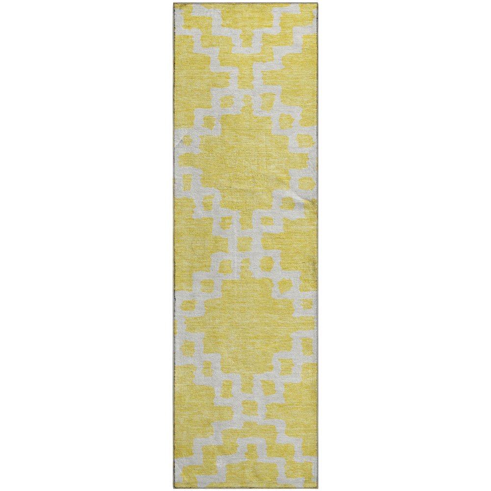 Premium Machine Washable Mayfield AMF902 Yellow 2'3" x 7'6" Runner Rug. Picture 1