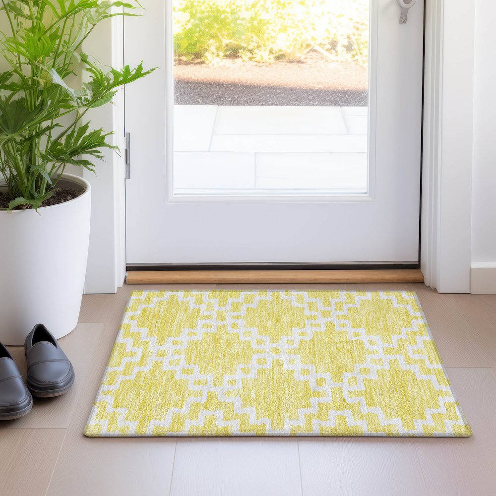 Premium Machine Washable Mayfield AMF902 Yellow 1'8" x 2'6" Rug. Picture 5