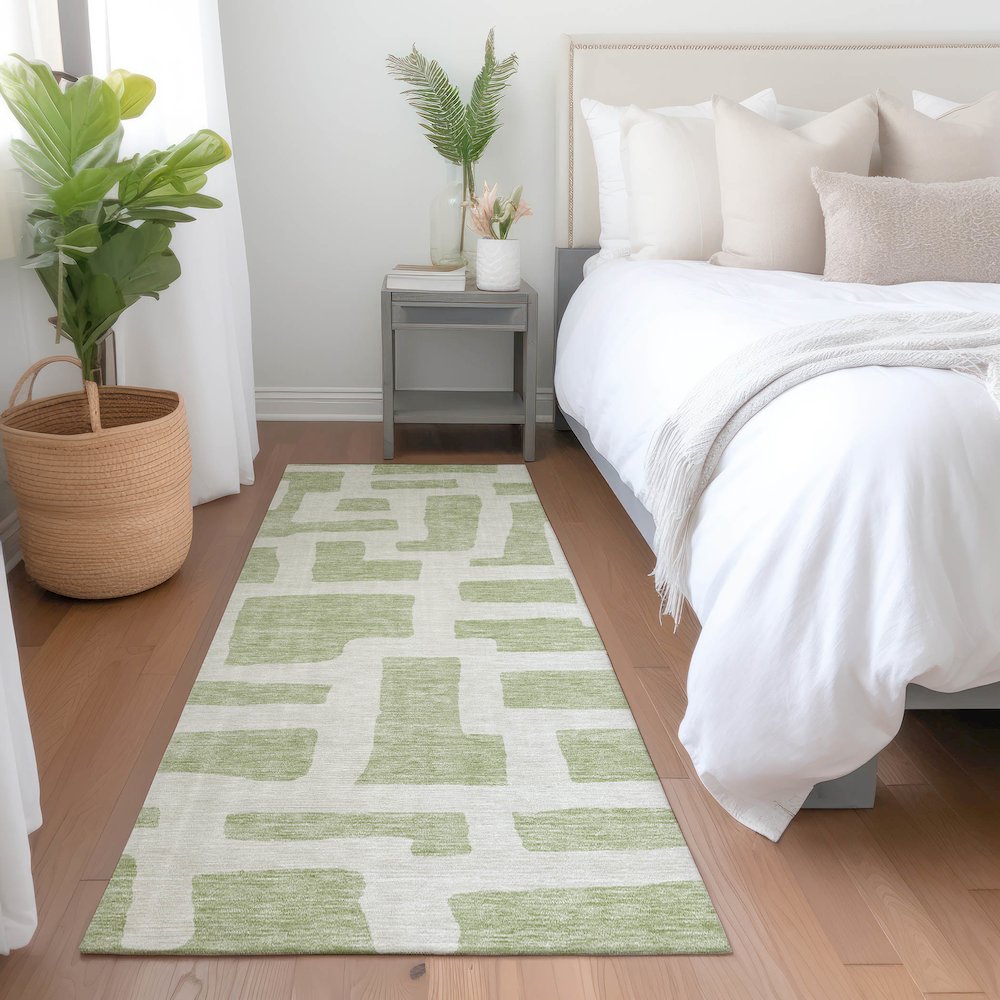 Premium Machine Washable Mayfield AMF903 Aloe 2'3" x 7'6" Runner Rug. Picture 5