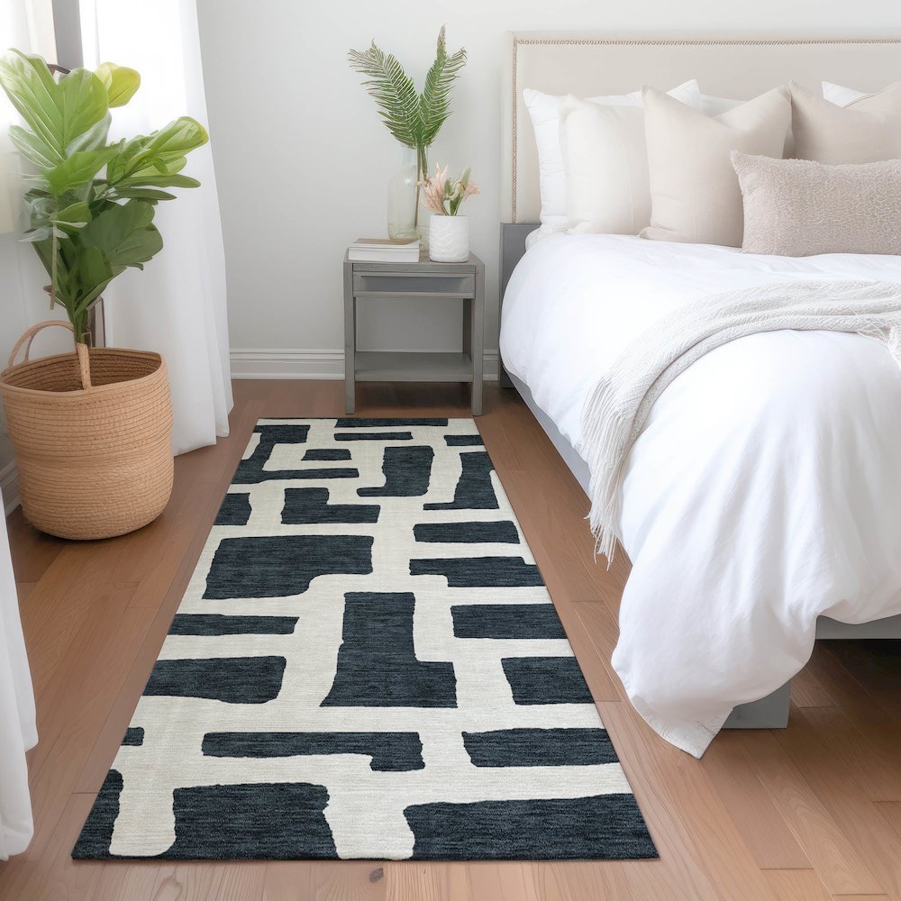 Premium Machine Washable Mayfield AMF903 Black 2'3" x 7'6" Runner Rug. Picture 5