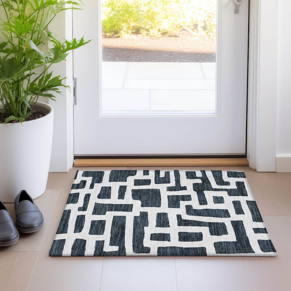 Premium Machine Washable Mayfield AMF903 Black 1'8" x 2'6" Rug. Picture 5