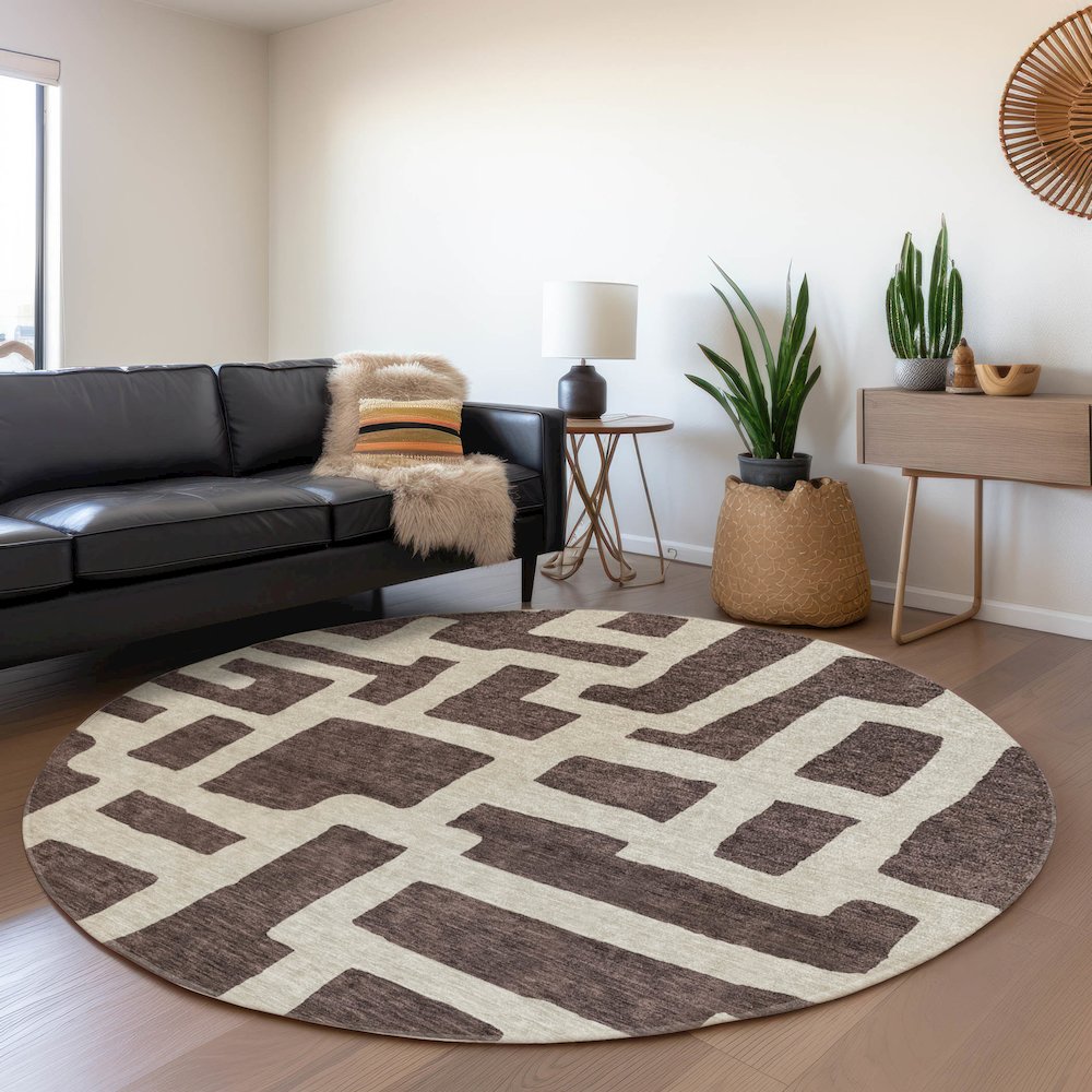 Premium Machine Washable Mayfield AMF903 Fudge 8' x 8' Round Rug. Picture 5