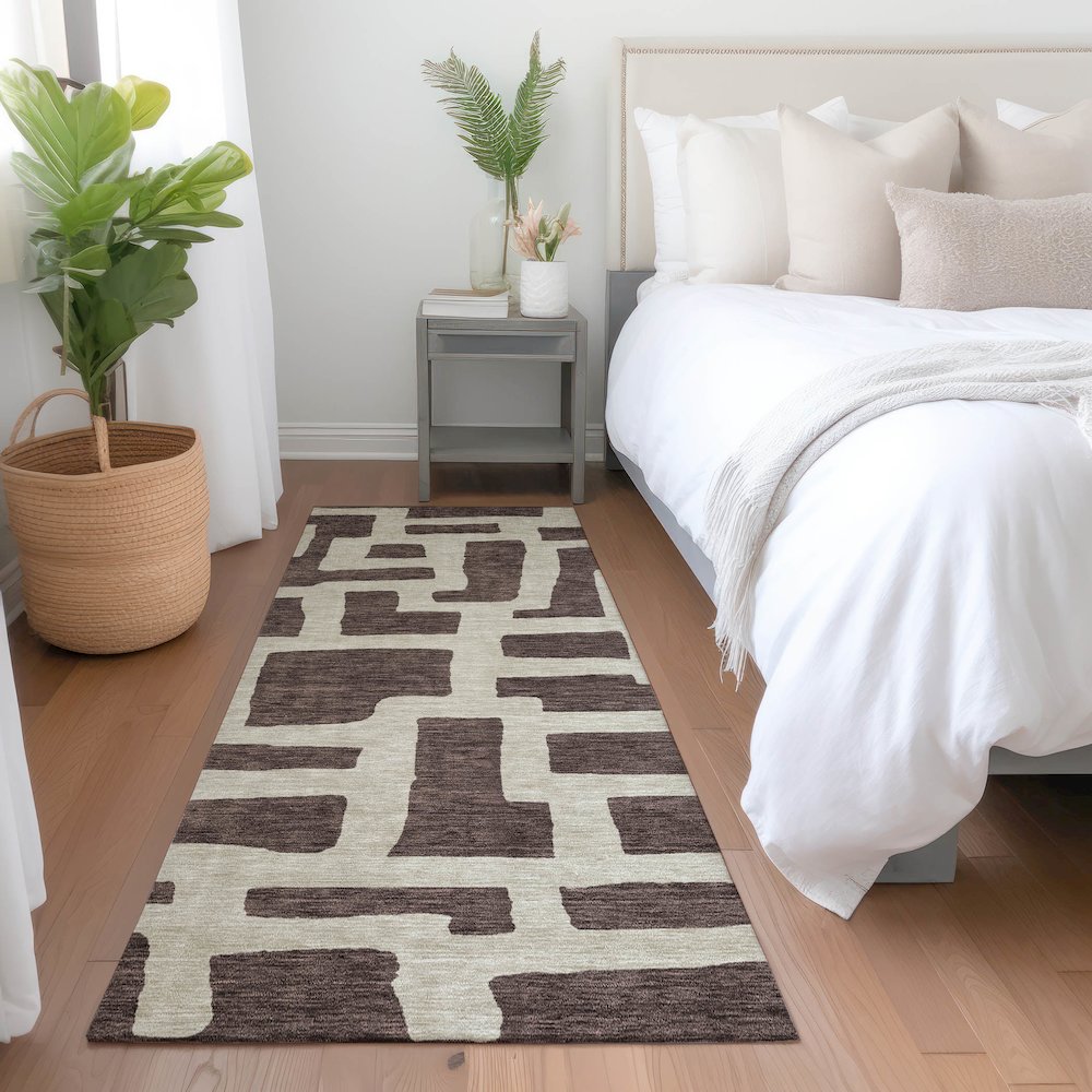 Premium Machine Washable Mayfield AMF903 Fudge 2'3" x 7'6" Runner Rug. Picture 5