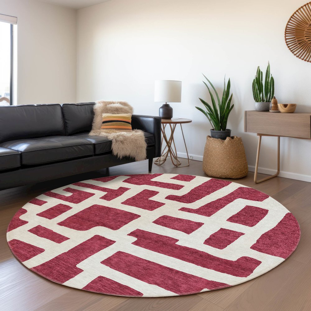 Premium Machine Washable Mayfield AMF903 Garnet 8' x 8' Round Rug. Picture 5