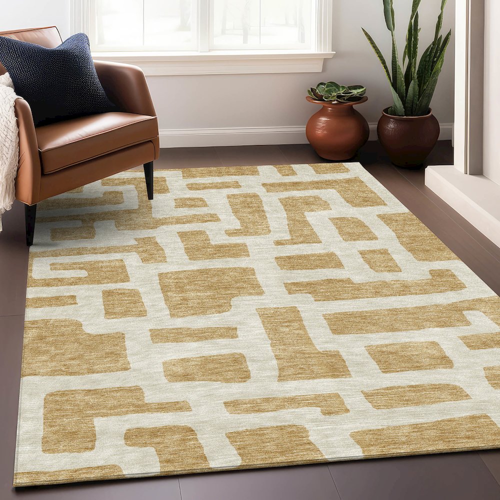 Premium Machine Washable Mayfield AMF903 Gold 2'6" x 3'10" Rug. Picture 5