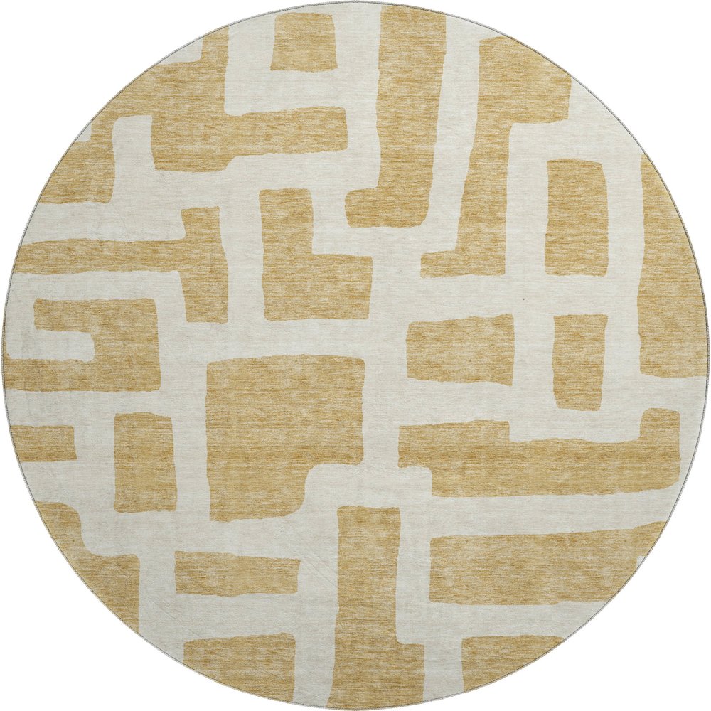 Premium Machine Washable Mayfield AMF903 Gold 8' x 8' Round Rug. Picture 1
