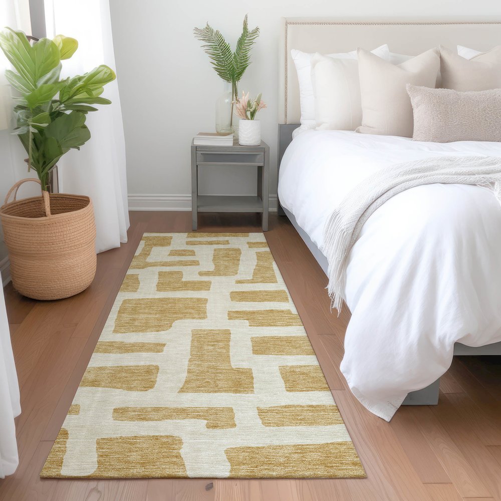 Premium Machine Washable Mayfield AMF903 Gold 2'3" x 7'6" Runner Rug. Picture 5