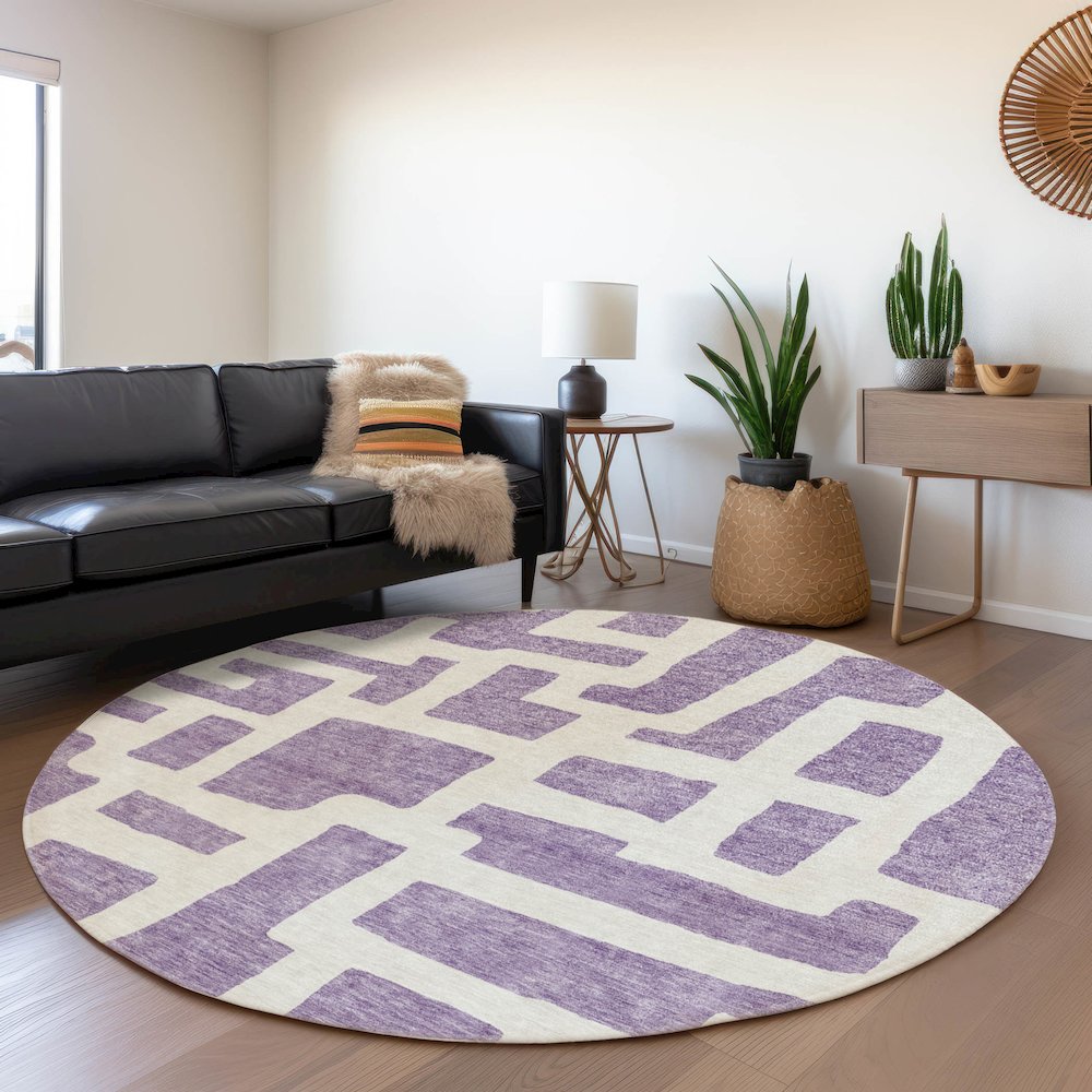 Premium Machine Washable Mayfield AMF903 Purple 8' x 8' Round Rug. Picture 5