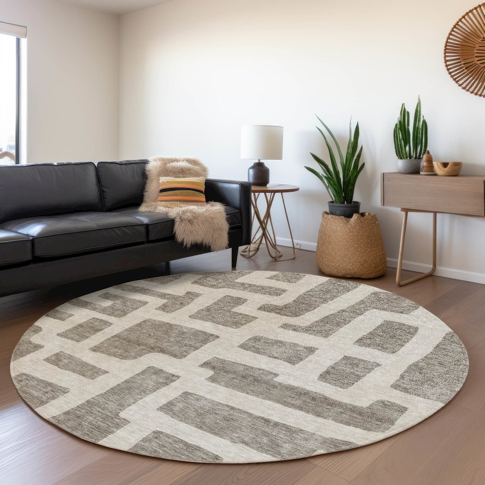 Premium Machine Washable Mayfield AMF903 Taupe 8' x 8' Round Rug. Picture 5