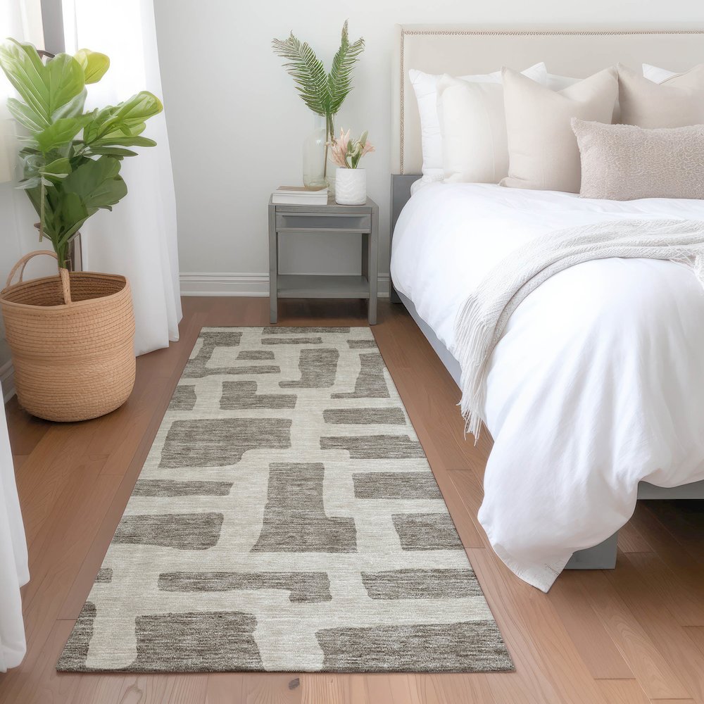 Premium Machine Washable Mayfield AMF903 Taupe 2'3" x 7'6" Runner Rug. Picture 5