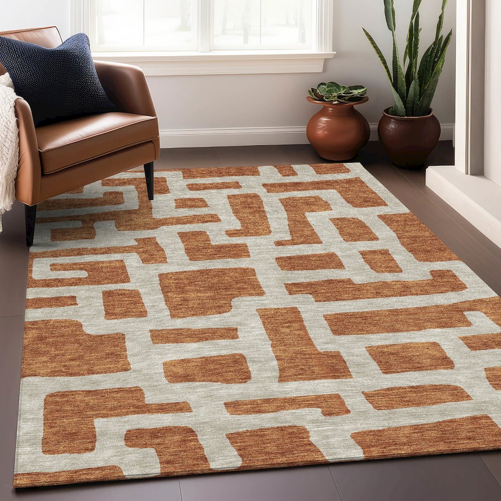 Premium Machine Washable Mayfield AMF903 Terracotta 2'6" x 3'10" Rug. Picture 5