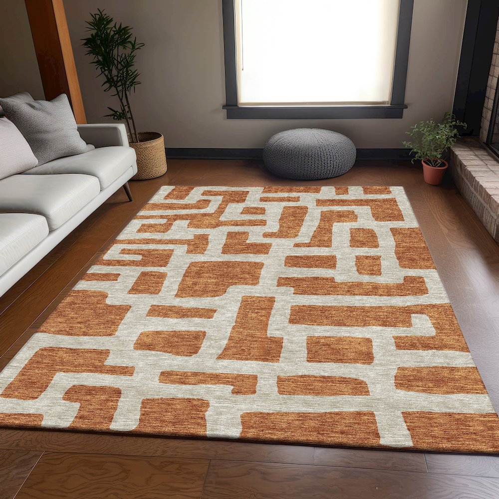 Premium Machine Washable Mayfield AMF903 Terracotta 2'6" x 3'10" Rug. Picture 6