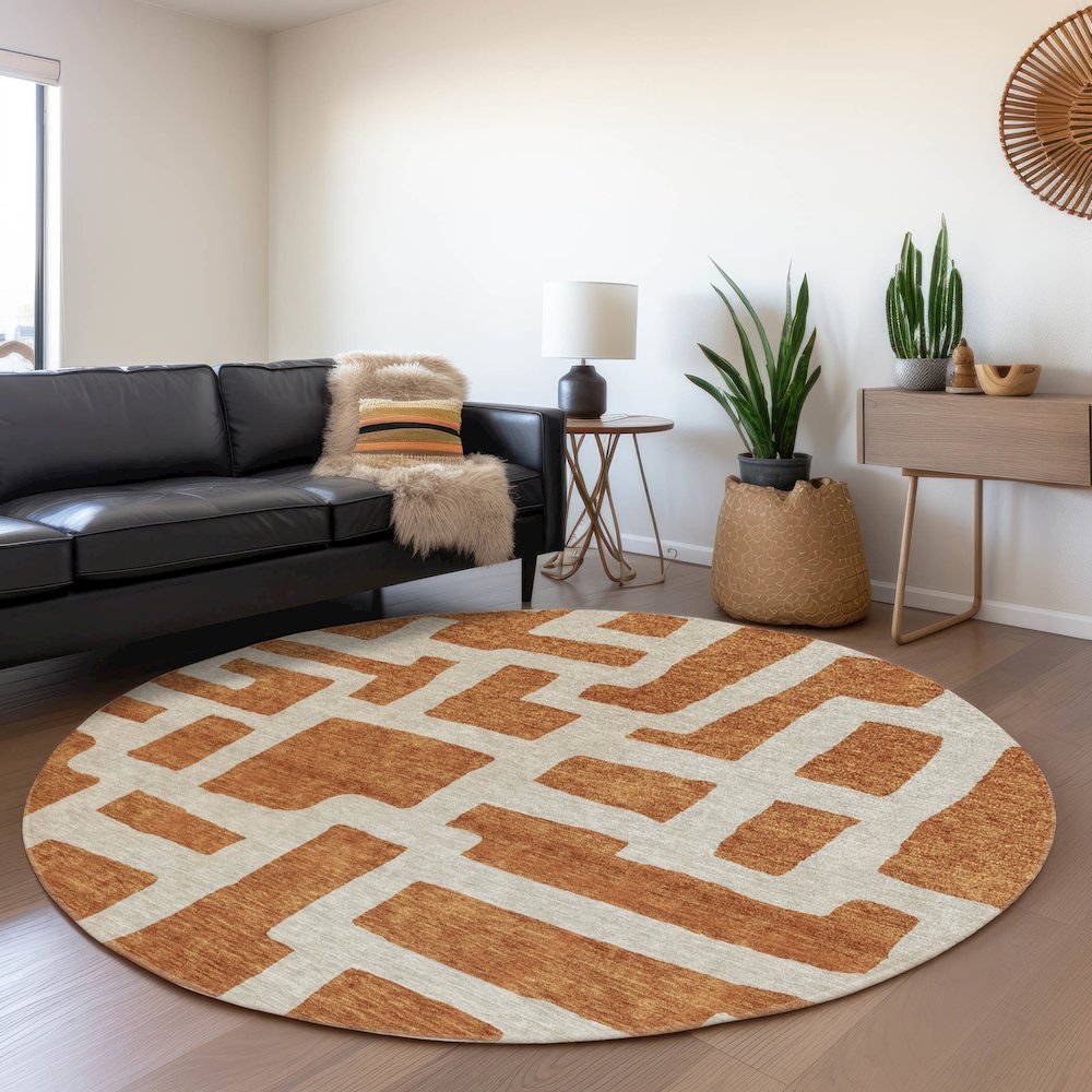 Premium Machine Washable Mayfield AMF903 Terracotta 8' x 8' Round Rug. Picture 5