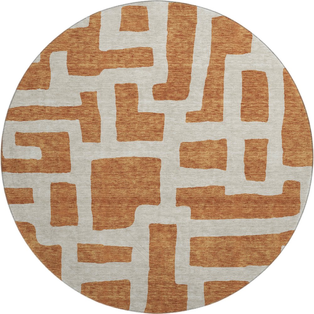 Premium Machine Washable Mayfield AMF903 Terracotta 8' x 8' Round Rug. Picture 1