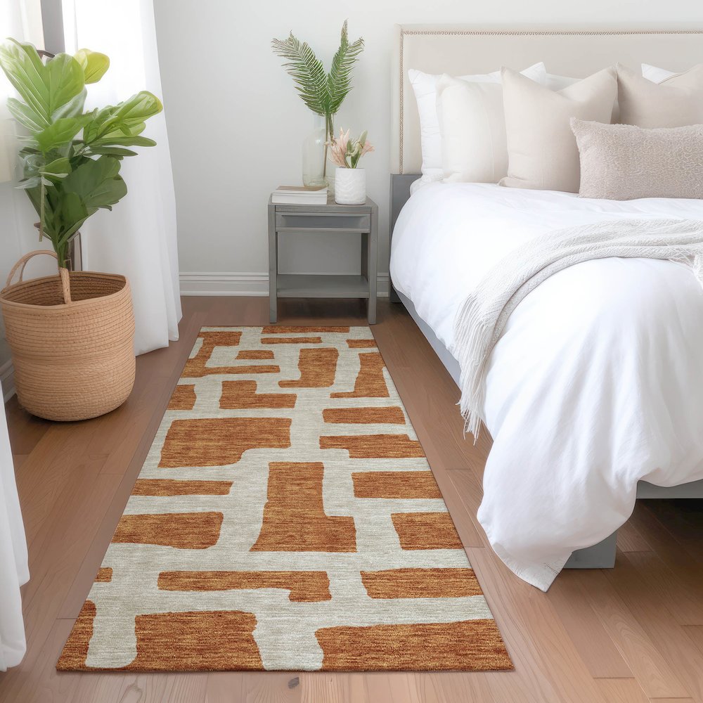 Premium Machine Washable Mayfield AMF903 Terracotta 2'3" x 7'6" Runner Rug. Picture 5