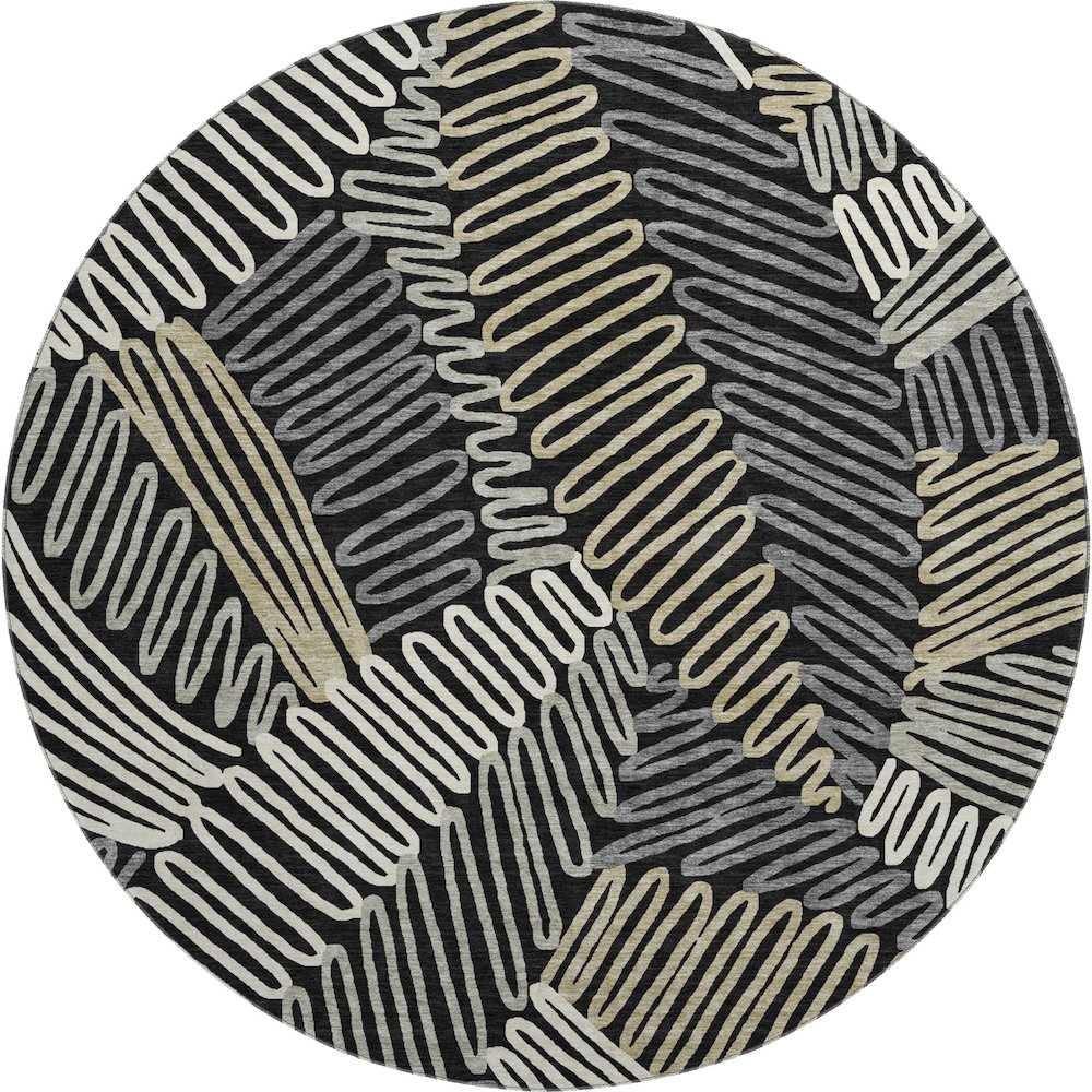 Premium Machine Washable Mayfield AMF904 Black 8' x 8' Round Rug. Picture 1
