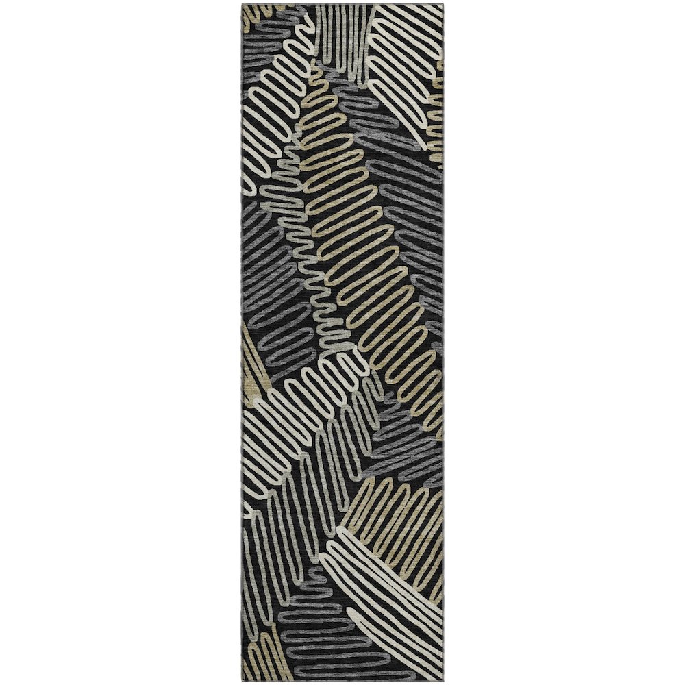 Premium Machine Washable Mayfield AMF904 Black 2'3" x 7'6" Runner Rug. Picture 1
