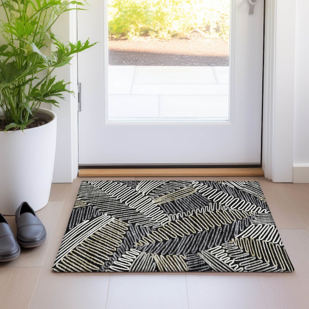 Premium Machine Washable Mayfield AMF904 Black 1'8" x 2'6" Rug. Picture 5