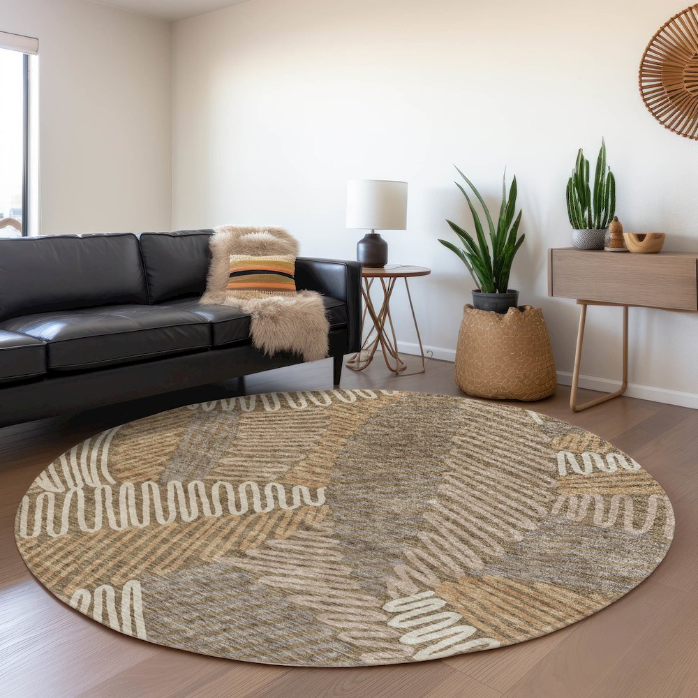 Premium Machine Washable Mayfield AMF904 Brown 8' x 8' Round Rug. Picture 5