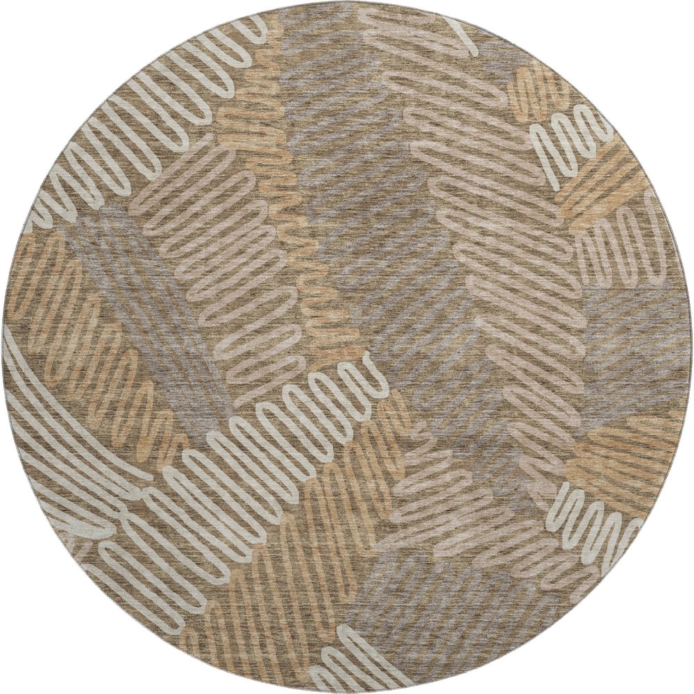 Premium Machine Washable Mayfield AMF904 Brown 8' x 8' Round Rug. Picture 1
